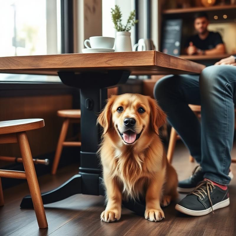 Perrito feliz bajo la mesa